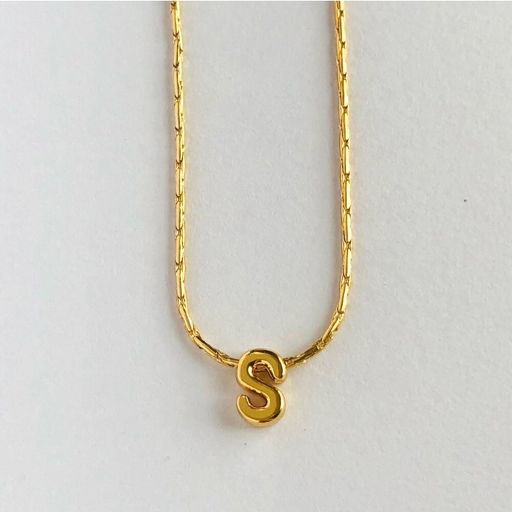 18K Gold Plated Letter “S” - Snake Chain Minimalist Bubble Monogram Necklace